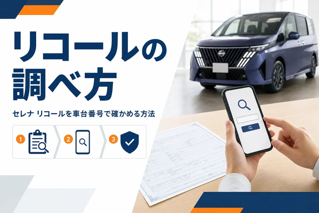 車検証とスマートフォンでリコール対象を調べるイメージ