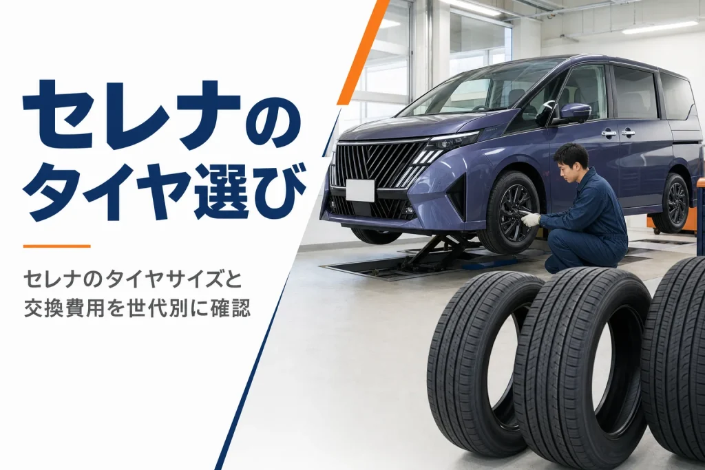 日産セレナのタイヤサイズと交換費用を確認する記事のアイキャッチ