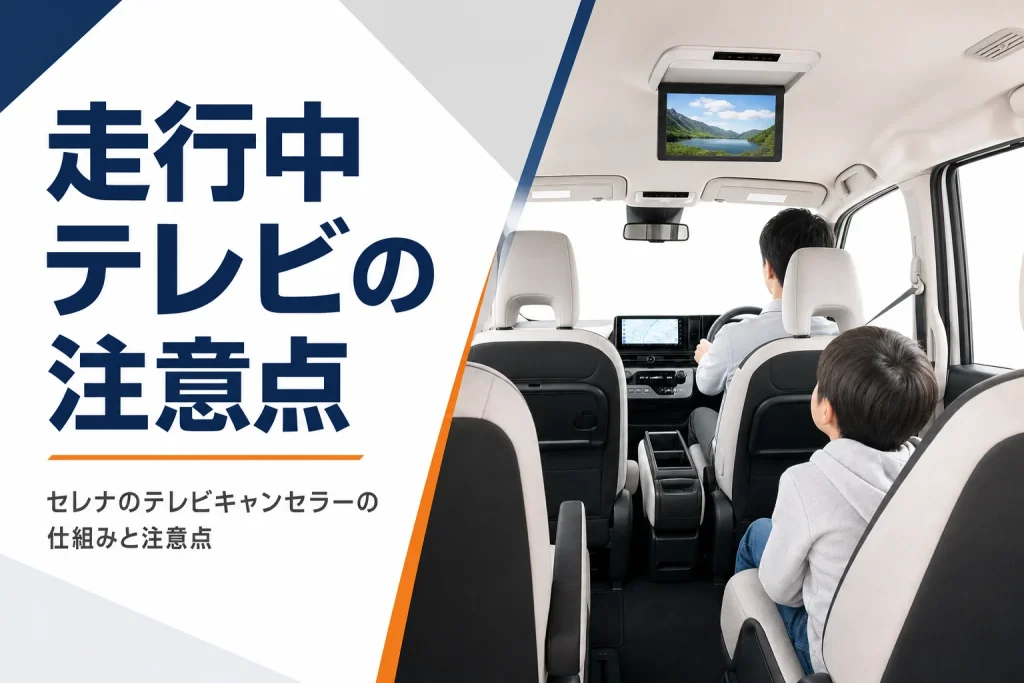 運転する人は前を見て、後ろの子どもが後席モニターを見る車内