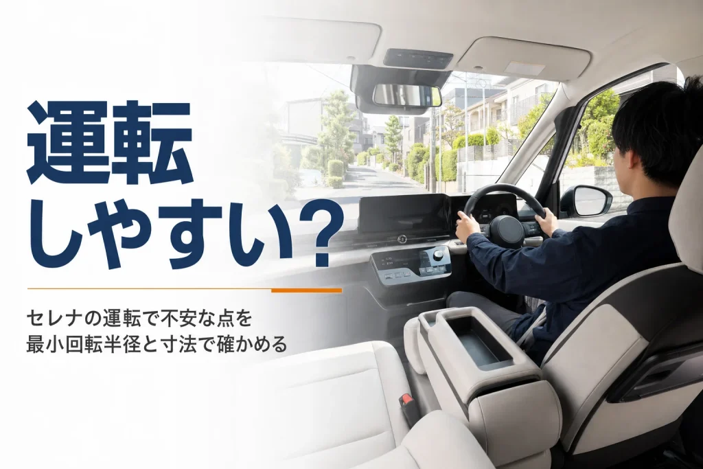 日産セレナの運転席からの見晴らしを写したアイキャッチ