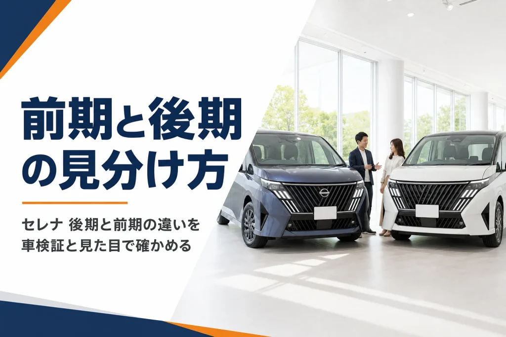 日産セレナの前期と後期の見分け方を解説する記事のアイキャッチ