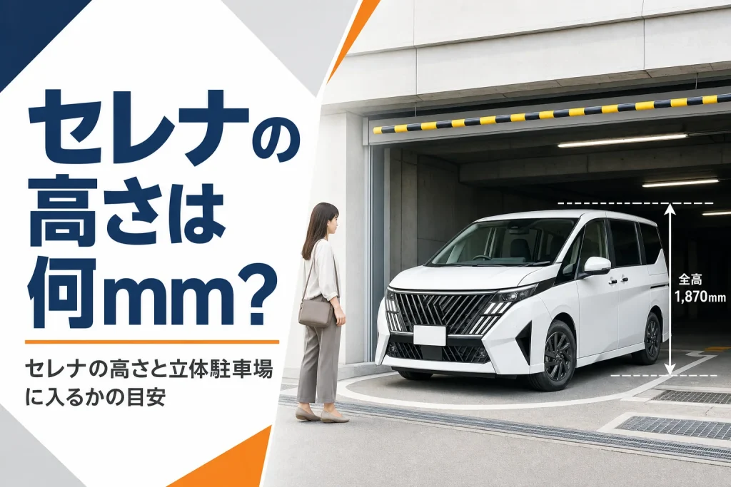 立体駐車場の高さ制限の前に止まるミニバン
